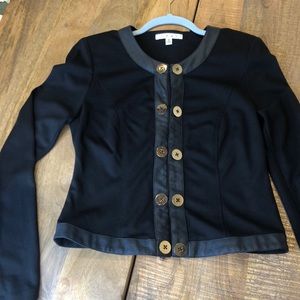 EUC CAbi black crop jacket leather accent Small